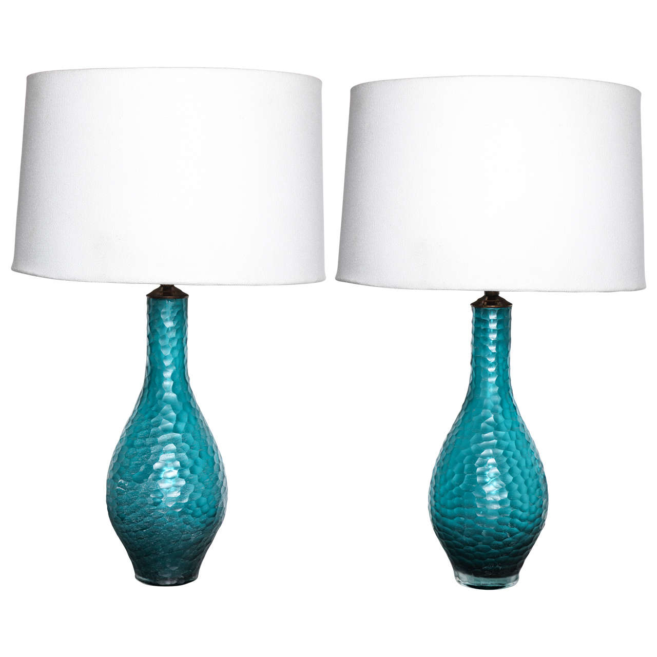 Pair of Etched Murano Glass Table Lamps