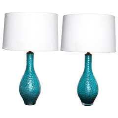 Pair of Etched Murano Glass Table Lamps