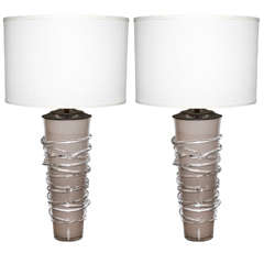 Pair of Serpentine Murano Glass Lamps