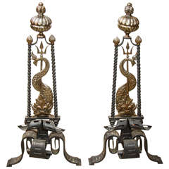 Pair of Continental Dolphin Andirons
