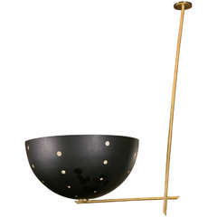 Modernist Chandelier with Black Metal Shade, Italy, 1960s