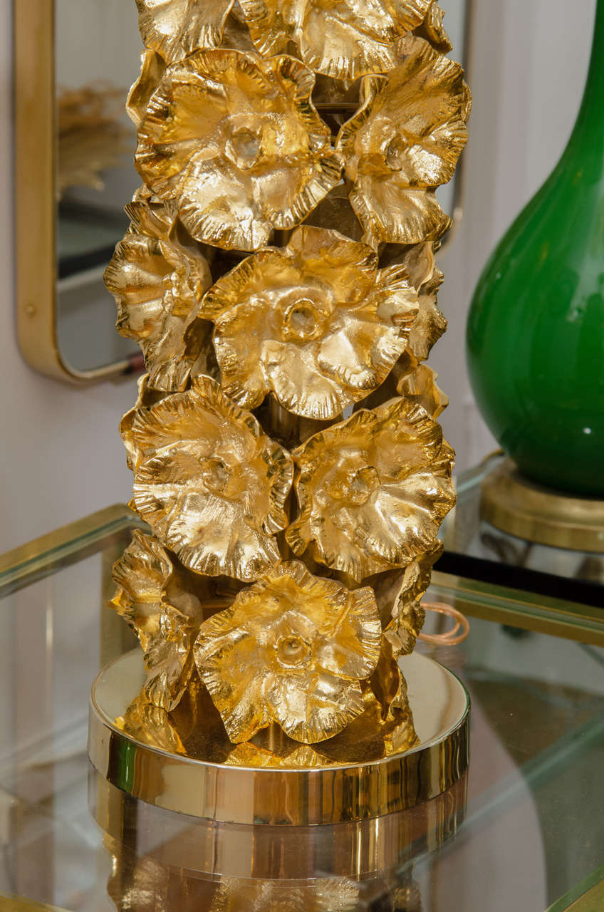 Pair of Gilt Bronze Flower Table Lamps In Good Condition In New York, NY