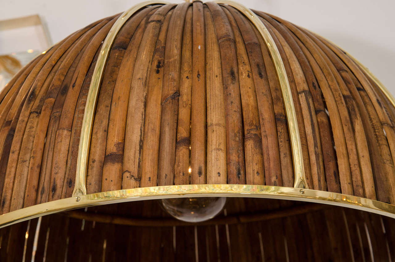 Italian Bamboo and Brass Dome Form Pendant Fixture