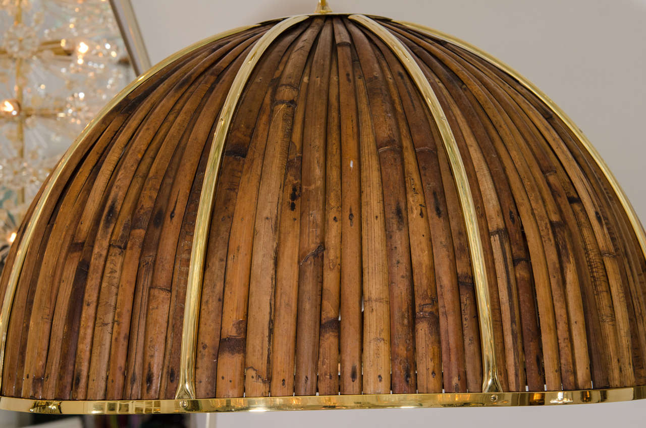 Bamboo and Brass Dome Form Pendant Fixture In Good Condition In New York, NY