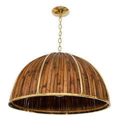Bamboo and Brass Dome Form Pendant Fixture