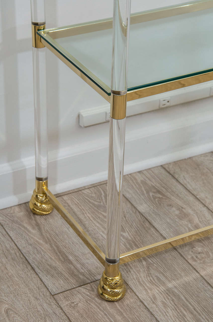 Italian Lucite and Brass Étagère Featuring Snake Head Details