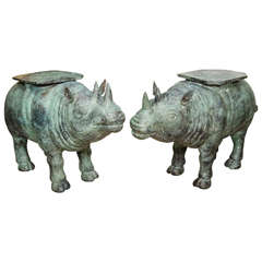 Patinated Bronze Rhino Bench