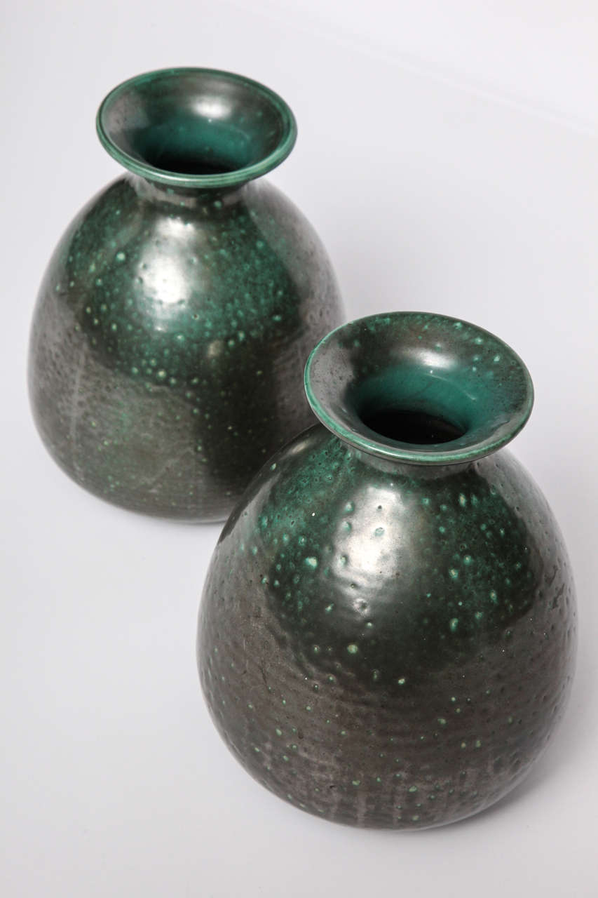 Mid-20th Century CAB (Céramique d’Art de Bordeaux), Pair of glazed ceramic vases, France, c. 1930