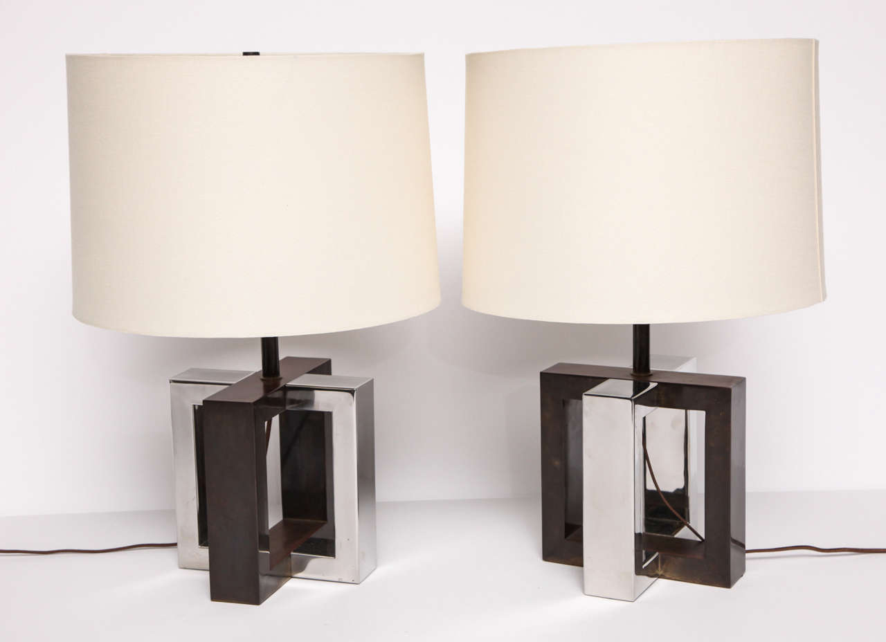 Pair of brass and chromed metal table lamps by Nucci Valsecchi.
