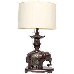 1920s Chinese Patinated Bronze and Cloisonné Table Lamp