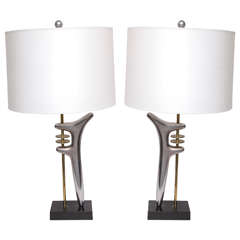 Pair of 1950s Sculptural Table Lamps, Attributed to Isamu Noguchi