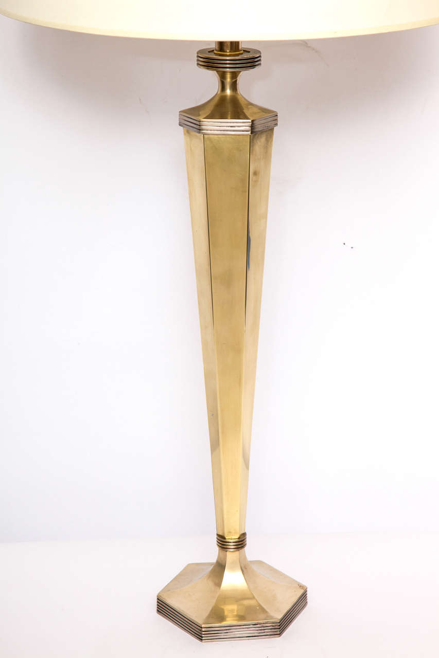 Mid-Century Modern Pair of 1940s Art Moderne Brass and Silver Table Lamps