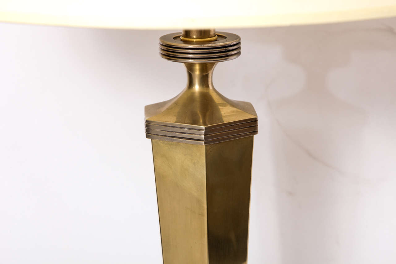 Pair of 1940s Art Moderne Brass and Silver Table Lamps In Excellent Condition In New York, NY