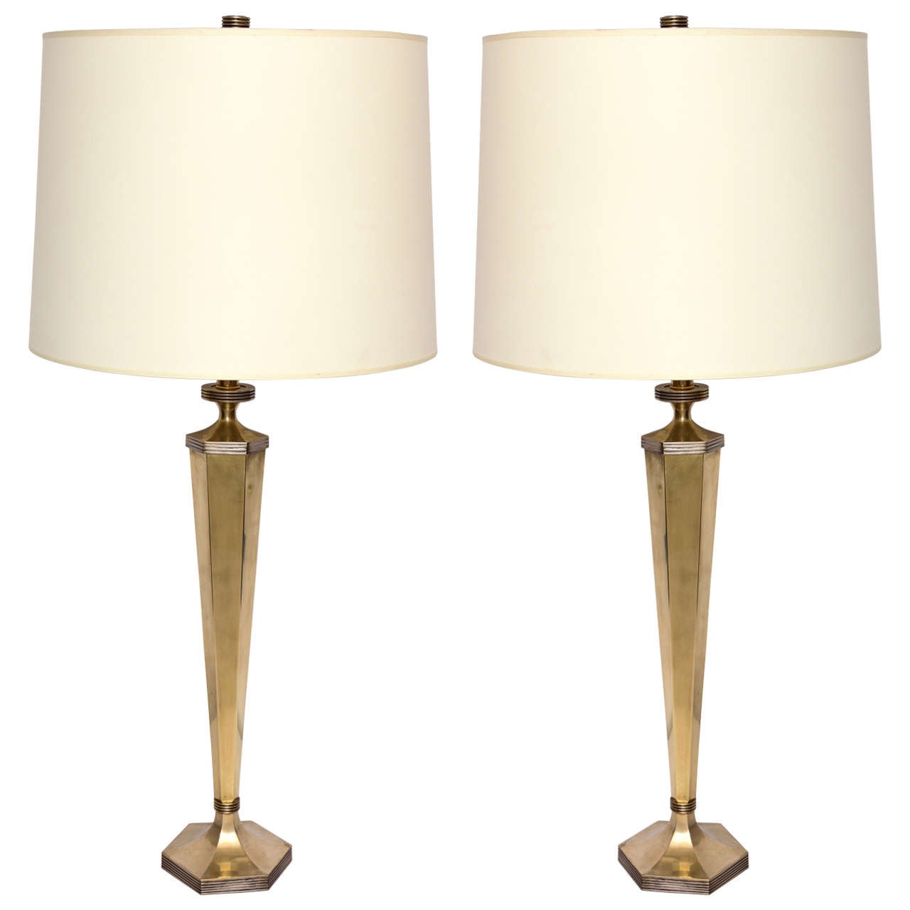 Pair of 1940s Art Moderne Brass and Silver Table Lamps