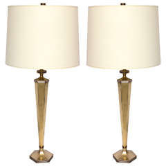 Pair of 1940s Art Moderne Brass and Silver Table Lamps