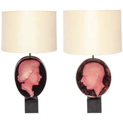 Pair of 1940s Art Moderne Cameo Acrylic Table Lamps