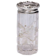 Art Nouveau Sterling Silver-Mounted "Moser" Intaglio Cut Dresser Jar