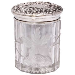 Antique Art Nouveau Sterling Silver-Mounted "Moser" Intaglio Cut Dresser Jar or Humidor