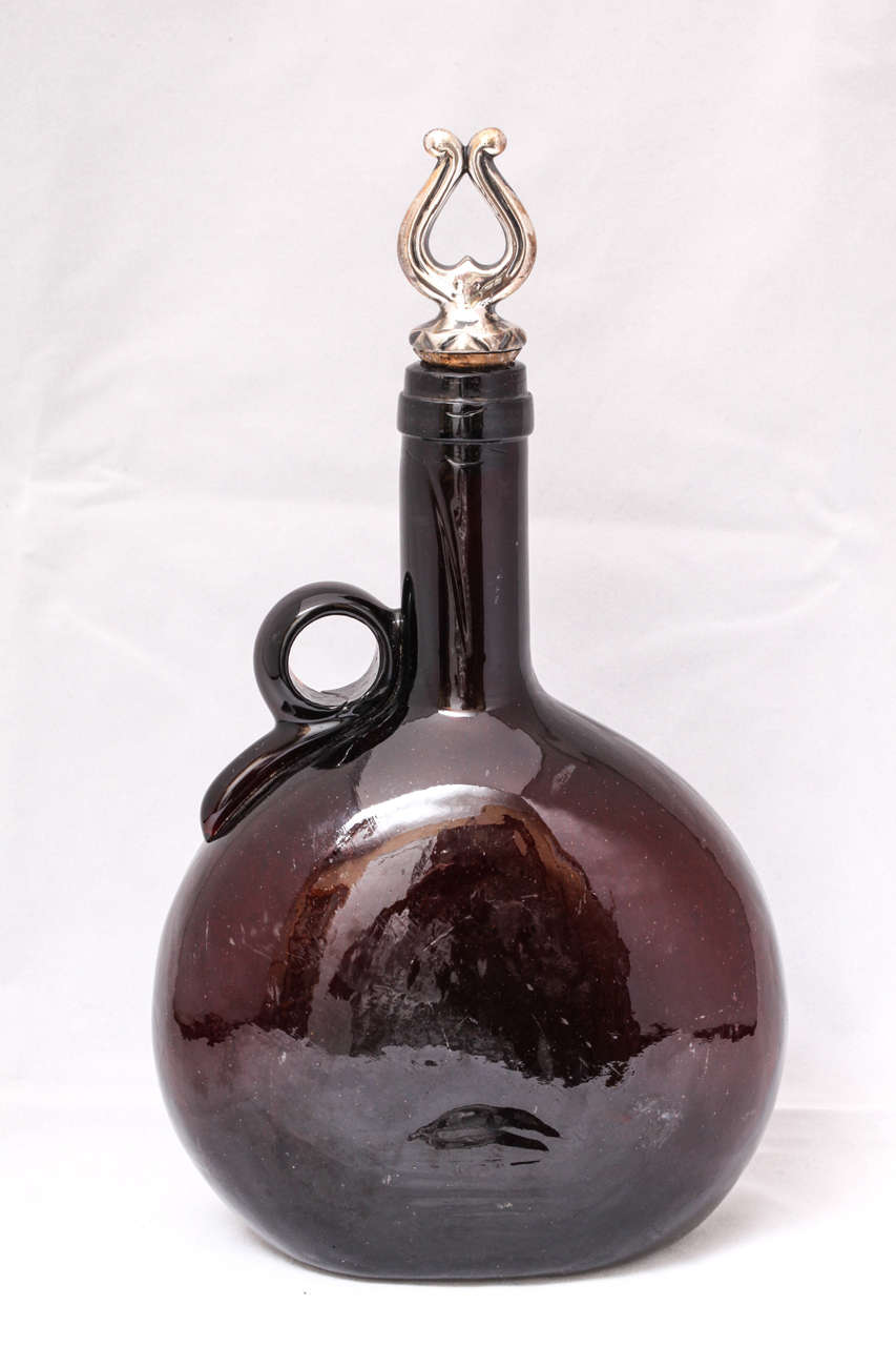 Sterling silver-mounted, handblown brown glass Georgian-style decanter, The Gorham Corp., Providence, Rhode Island, circa 1860s-1870s. 10