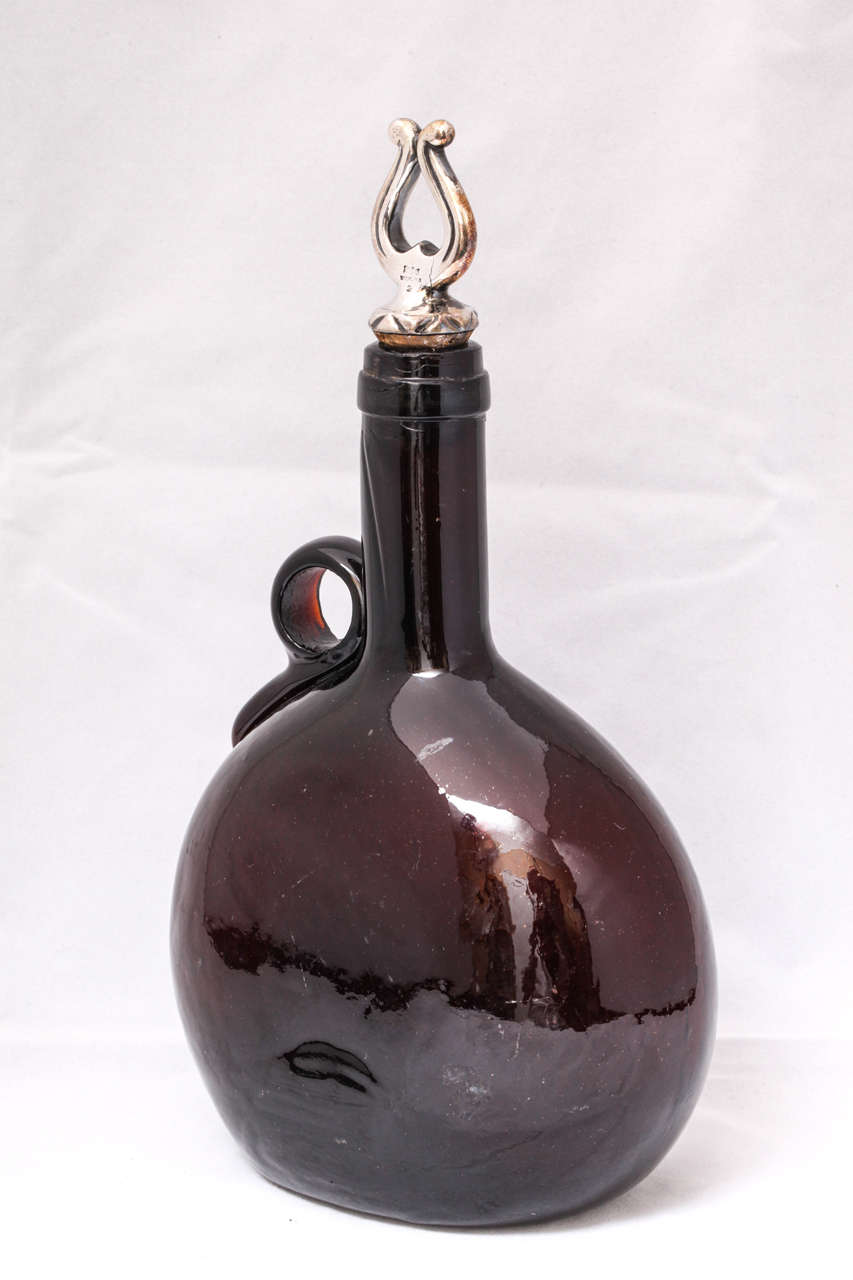 Sterling Silver-Mounted Handblown Decanter In Good Condition In New York, NY