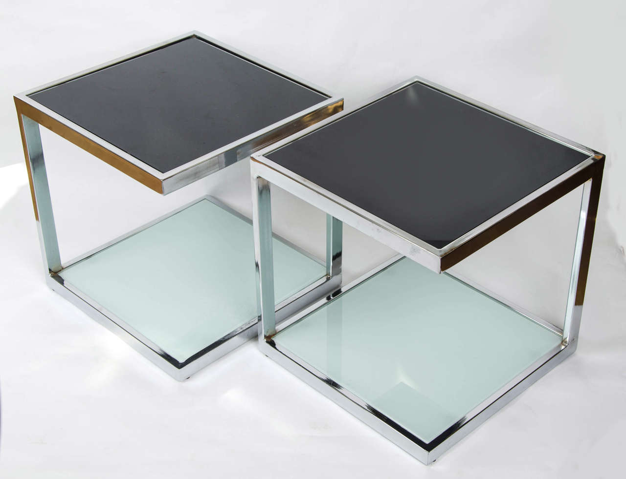 Italian Two Pairs of 1950s Chrome Side Tables