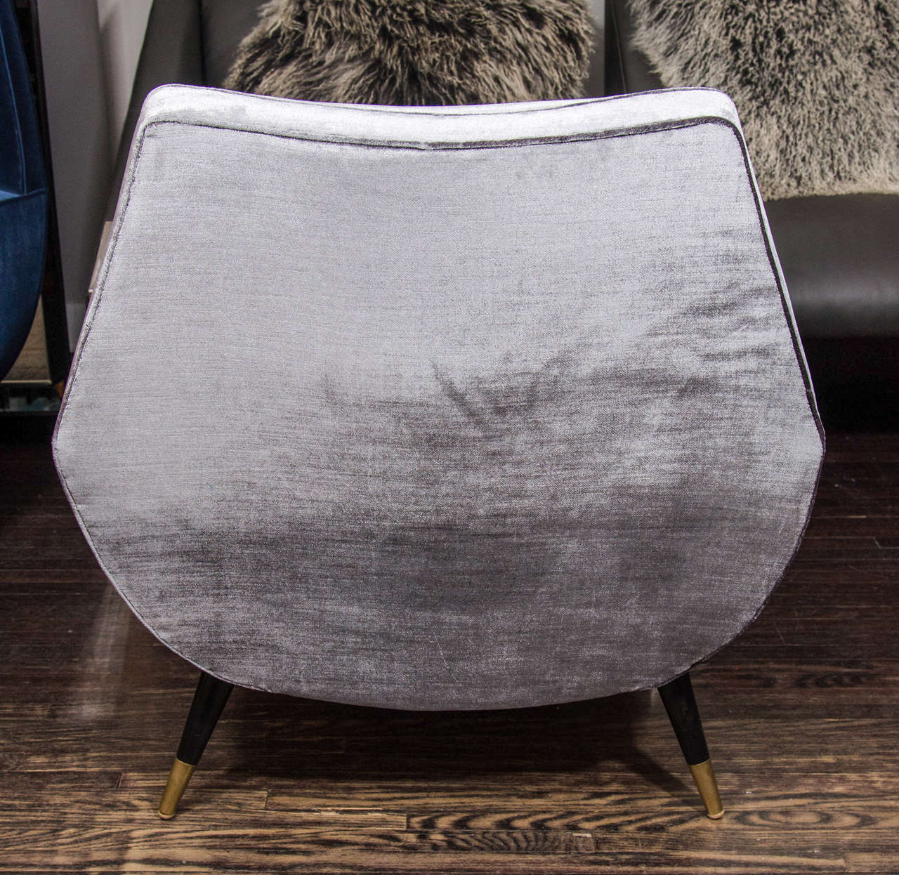 Custom Mid-Century style Armchairs upholstered in Grey Velvet In Excellent Condition In New York, NY