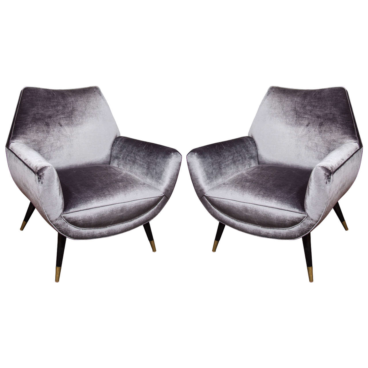 Custom Mid-Century style Armchairs upholstered in Grey Velvet