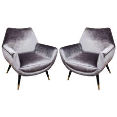 Custom Mid-Century style Armchairs upholstered in Grey Velvet