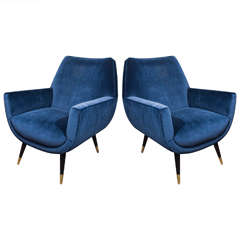 Custom Pair of Italian Mid-Century Modern Style Club Chairs