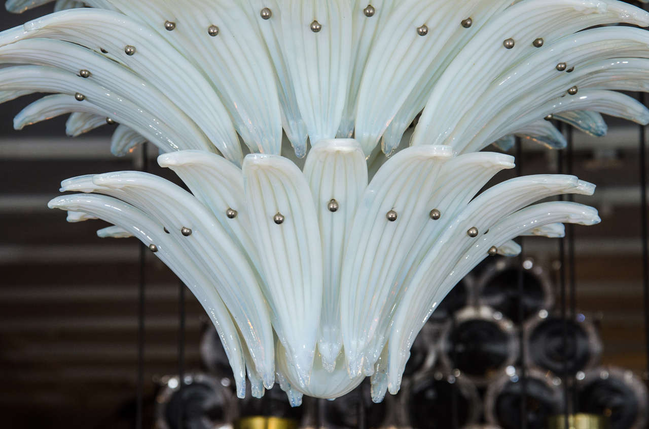1970s Opaline Murano Leaf Chandelier In Excellent Condition In New York, NY
