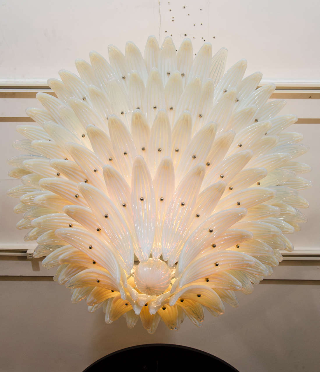 1970s Opaline Murano Leaf Chandelier 2