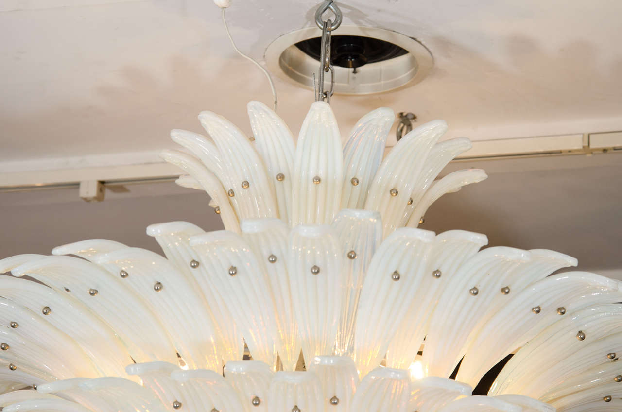 1970s Opaline Murano Leaf Chandelier 5