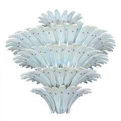 1970s Opaline Murano Leaf Chandelier