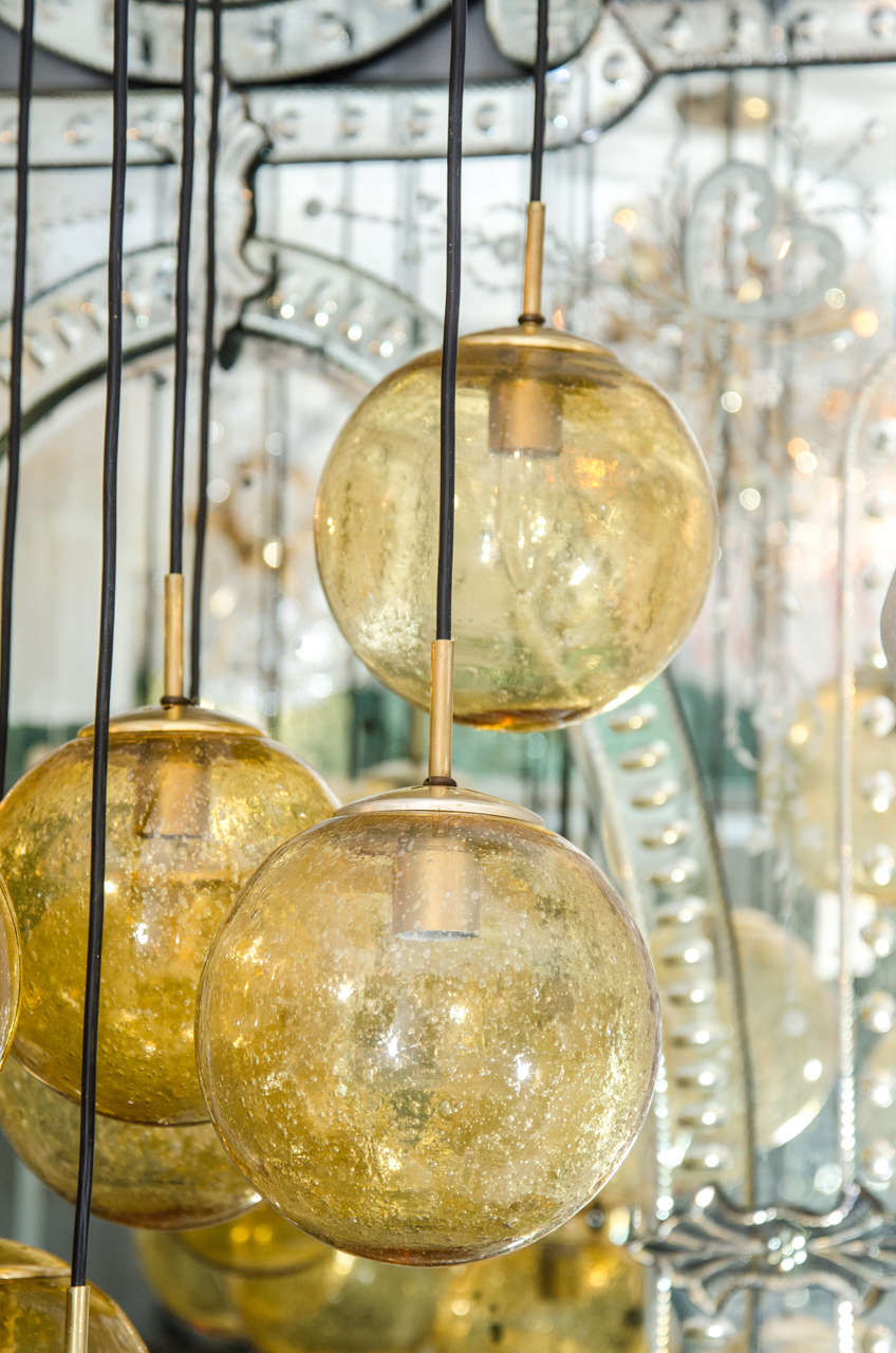 Glass Globe Chandelier by Limburg Glashütte, Germany In Excellent Condition In New York, NY