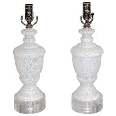 Pair of 1950s White Murano Glass Lamps 9