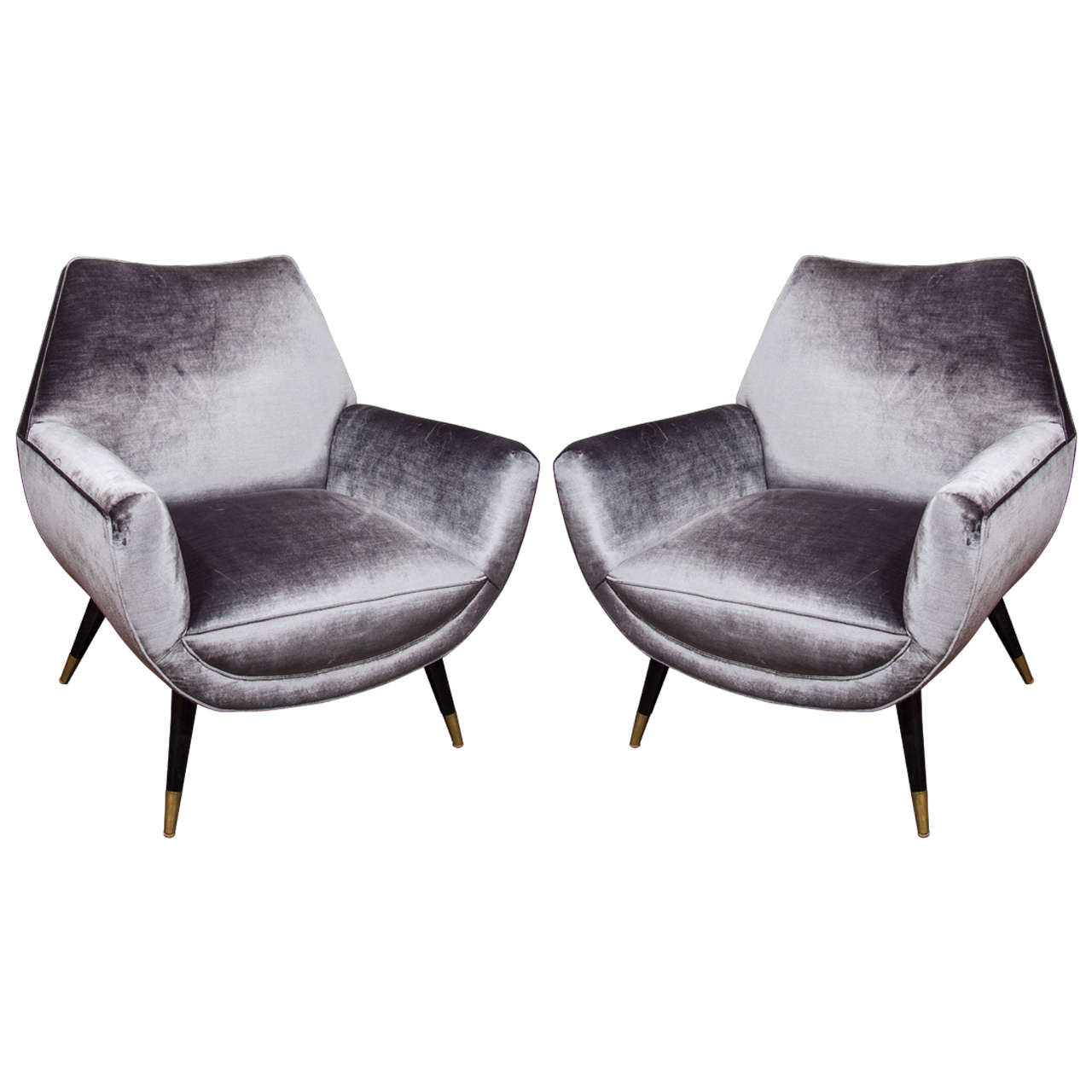 Custom MidCentury style Armchairs upholstered in Grey Velvet at 1stDibs