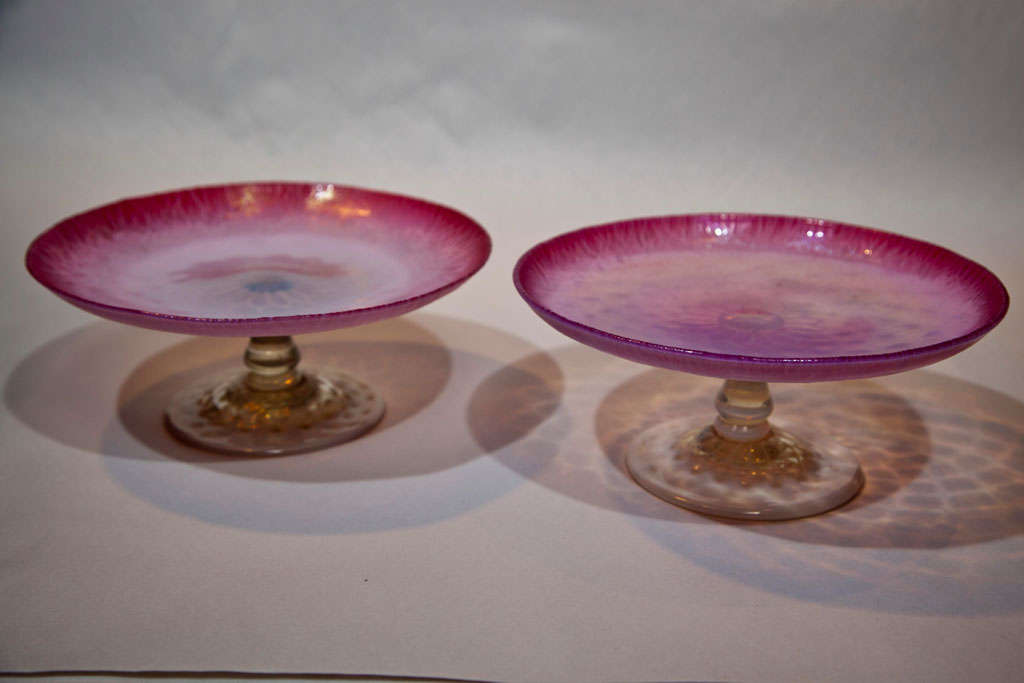 Pair Tiffany Pastel Art Glass Compotes
