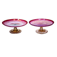 Pair Tiffany Pastel Art Glass Compotes