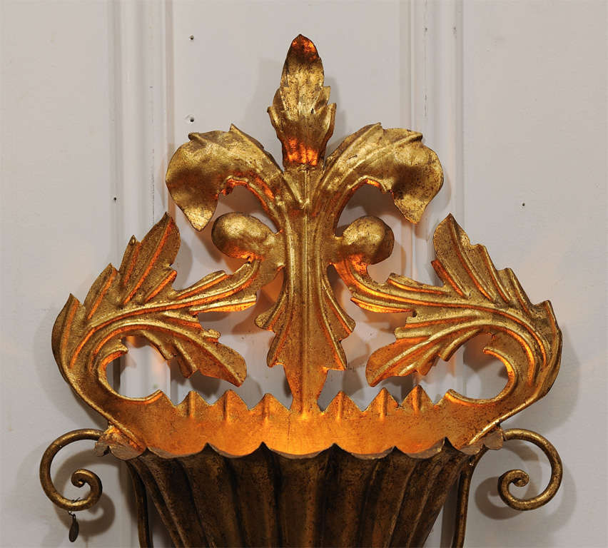 Gilded Metal, electrified wall Sconce