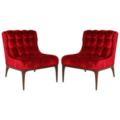 Pair of Biscuit Tufted Slipper Chairs