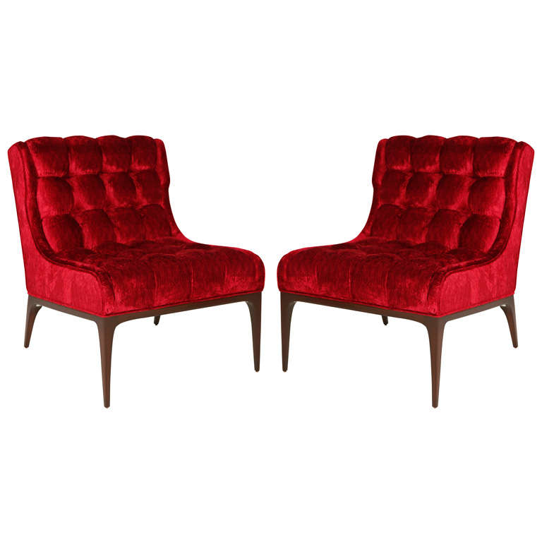 Pair of Biscuit Tufted Slipper Chairs