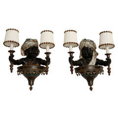 Pair of Cold Painted Bronze Blackamoor Wall Sconces 4