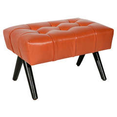 Vintage Biscuit-Tufted Leather Stool by William Haines