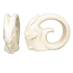 Pair of Porcelain Rams Heads (lamps)