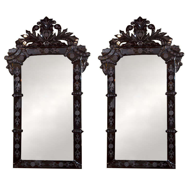 Pair of Black Venetian Mirrors