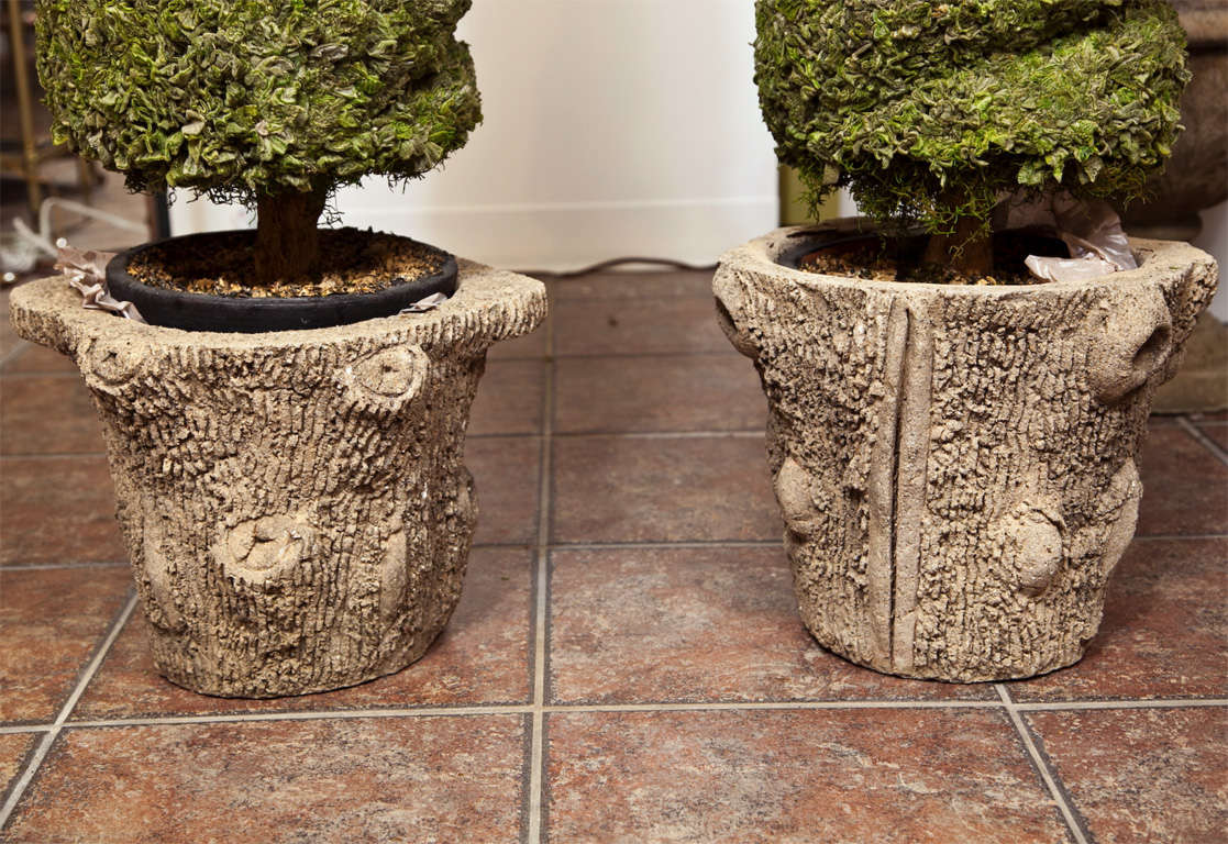 French Pair of Small Faux Bois Planters