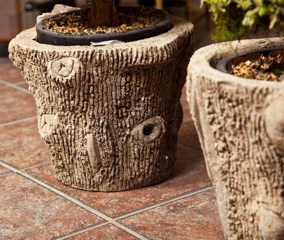 Pair of Small Faux Bois Planters 2