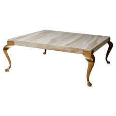 Travertine Coffee Table with Wonderful Brass Legs Travertine Coffee Table with Wonderful Brass Legs