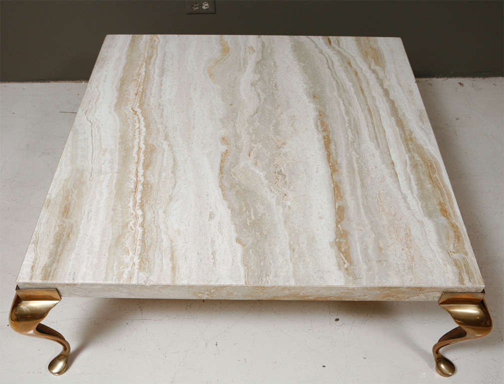 Travertine Coffee Table with Wonderful Brass Legs at 1stdibs