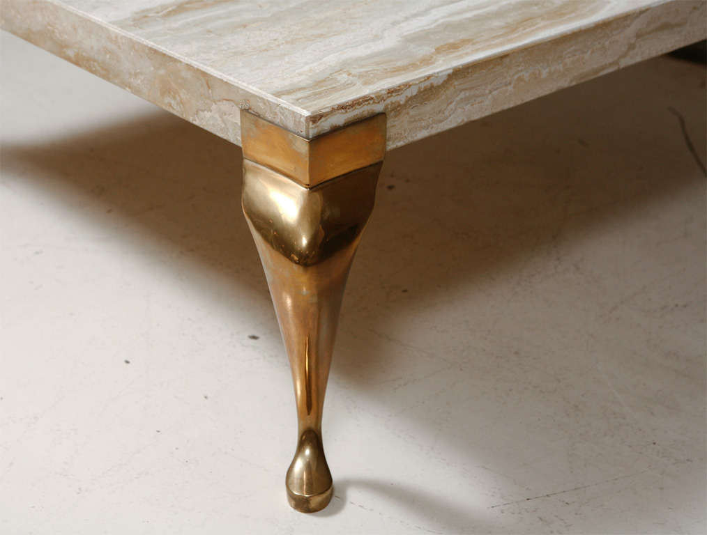 Travertine Coffee Table with Wonderful Brass Legs at 1stdibs